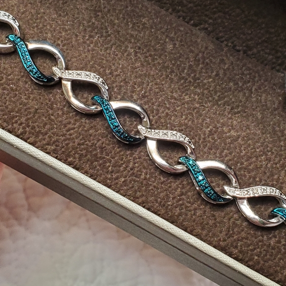 Sterling Blue White Diamond Infinity Bracelet - Picture 9 of 17